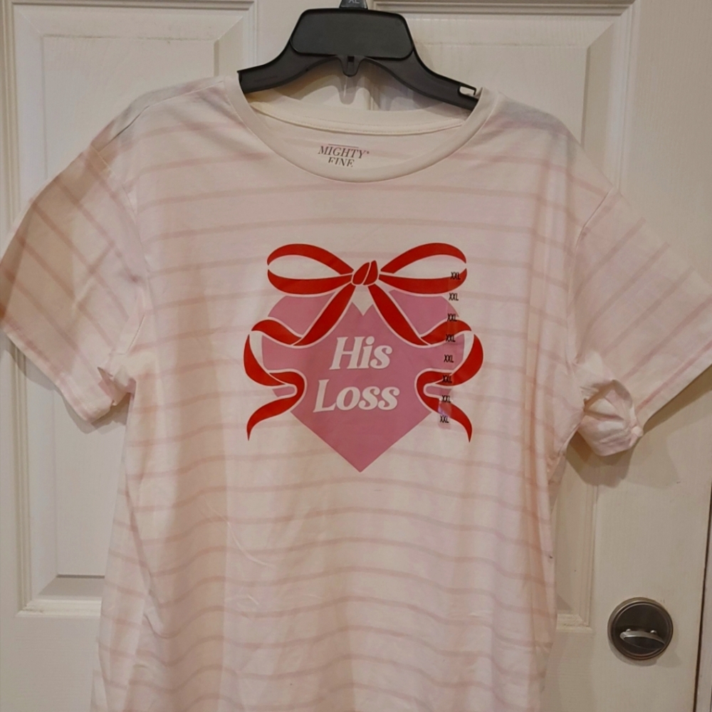 Mighty Fine T-shirt White With Pink Pin Stripes